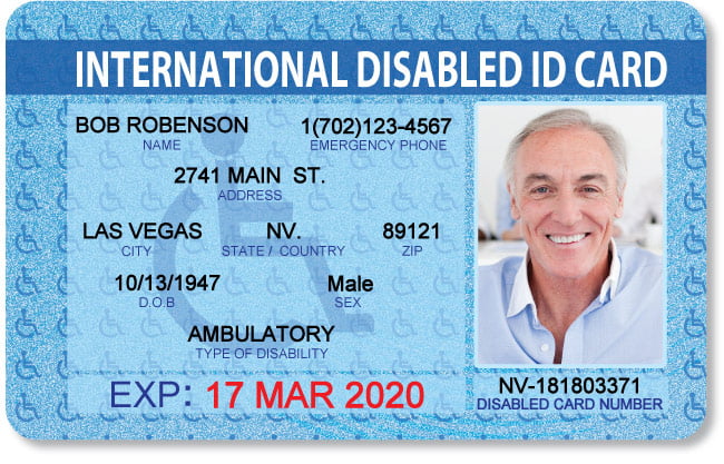 An example international disabled identification card